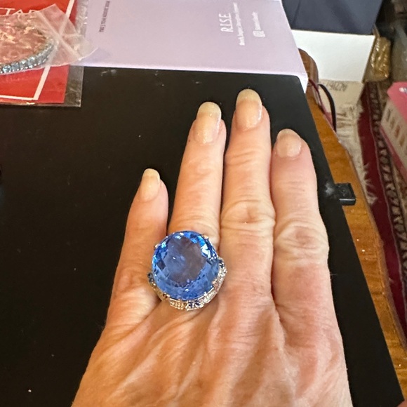 Dazzling giant blue crystal sterling silver size 6 Ring - Picture 4 of 6
